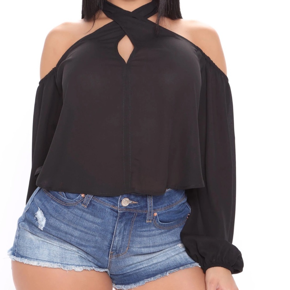 NWT Fashion Nova Black Shoulder Top XS